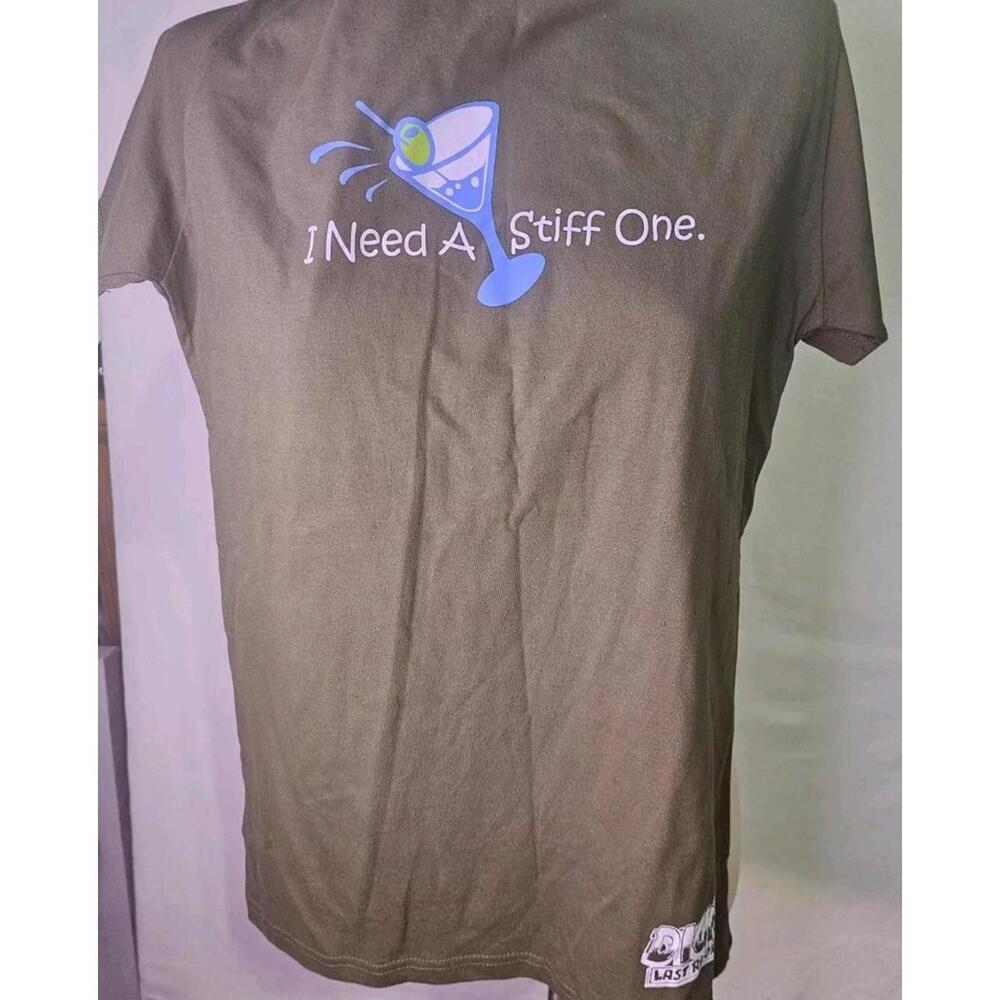 Dick’s Last Resort Graphic T-Shirt I Need A Stiff One Girls 2XL Olive Green New